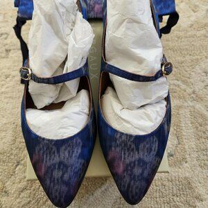 Jamie Beck x Margaux The Mary Jane Provence Blue Silk Blend Size 37